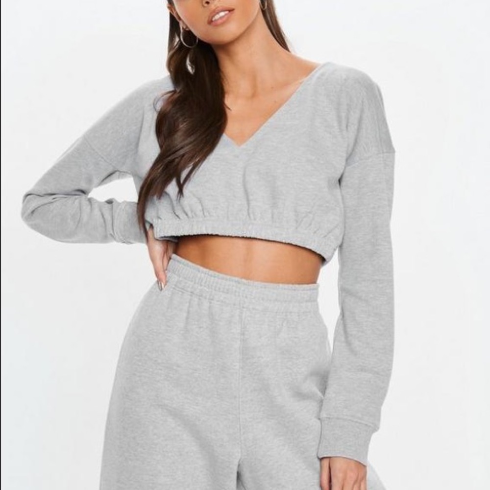 Missguided | Grey Crop Hoodie